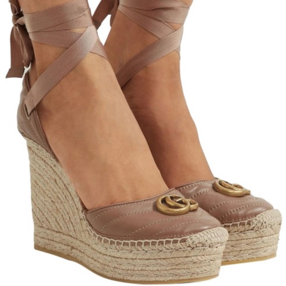 GUCCI ankle tie wedge platform espadrilles sandals | 38